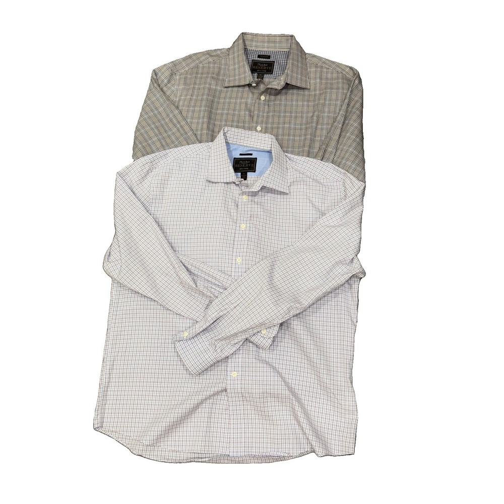 jos‎ a bank Gingham Check Long Sleeve Button Shirt XL Lot Of Two Dress Preppy